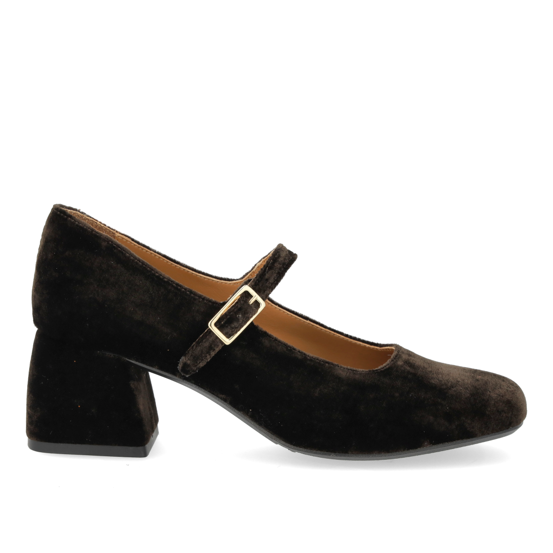Mary Jane in weichem Velours mit skulpturalem Absatz