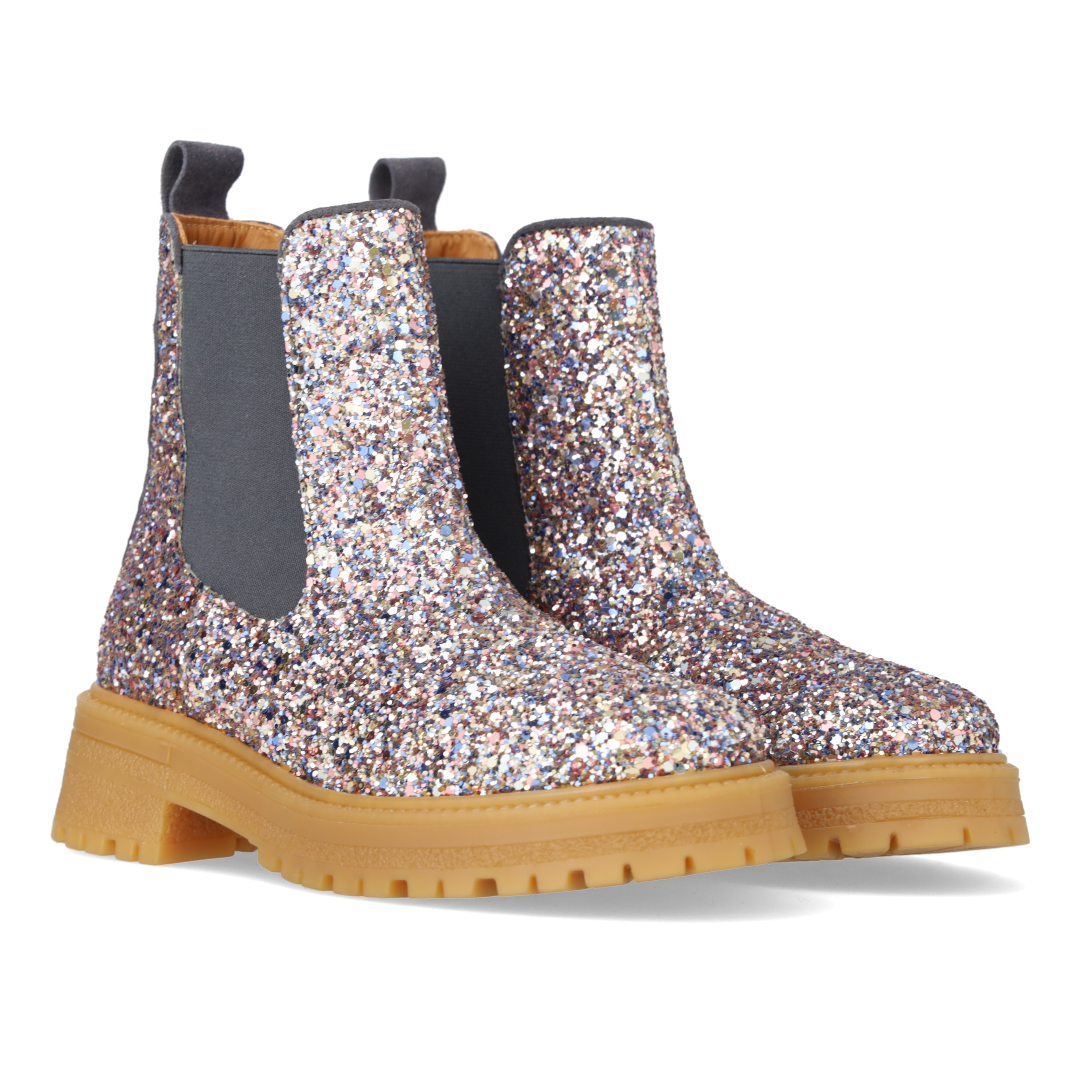 Glitzer-Chelsea-Stiefel mit Track-Sohle