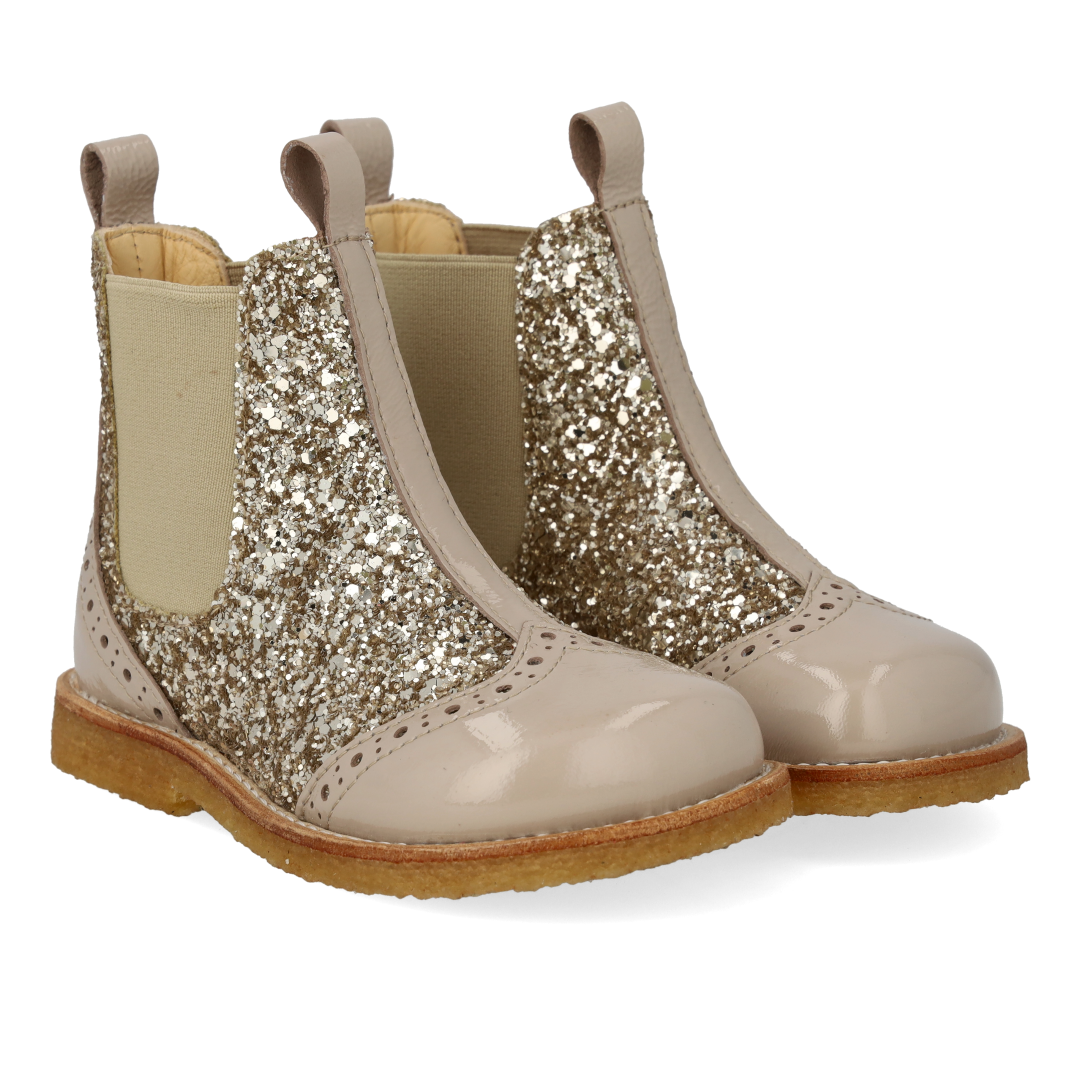 Chelsea-Stiefel mit Glitzer und Brogue-Details