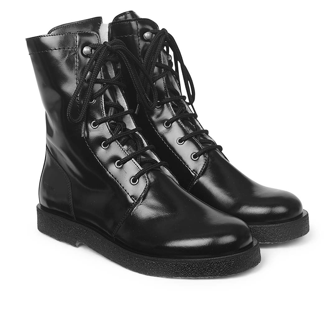Schnürstiefel mit Wollfutter und Reißverschluss