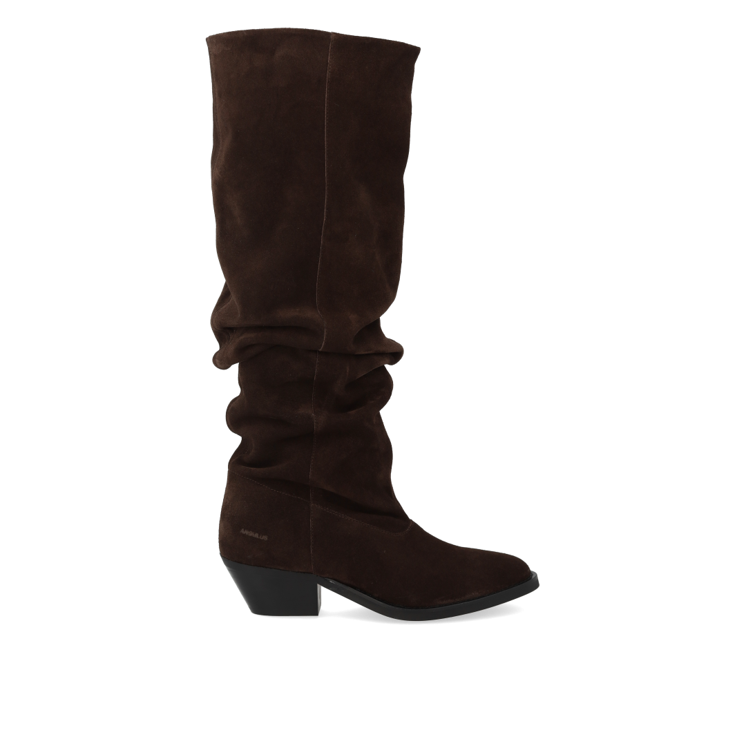 Langschaftiger Wildlederstiefel mit Raffung