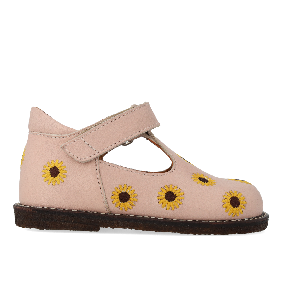 Klassische Tüll-Anfängerschuhe mit Sonnenblumenstickerei