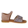 Verstellbare Sandale aus Leder mit funkelndem Glitzer