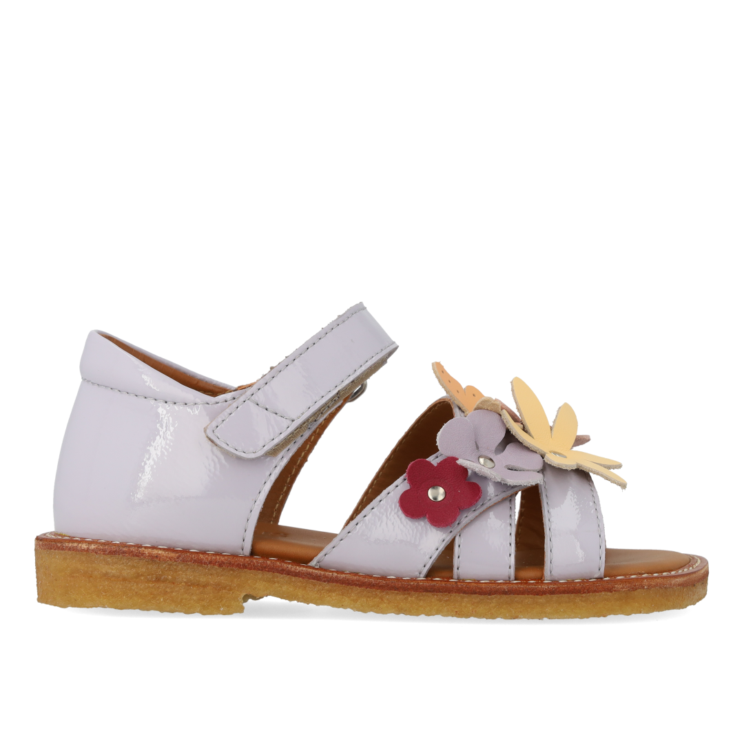Sandale mit mehrfarbigen Blumenapplikationen