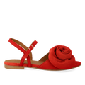 Sandale mit voluminöser Rosenapplikation