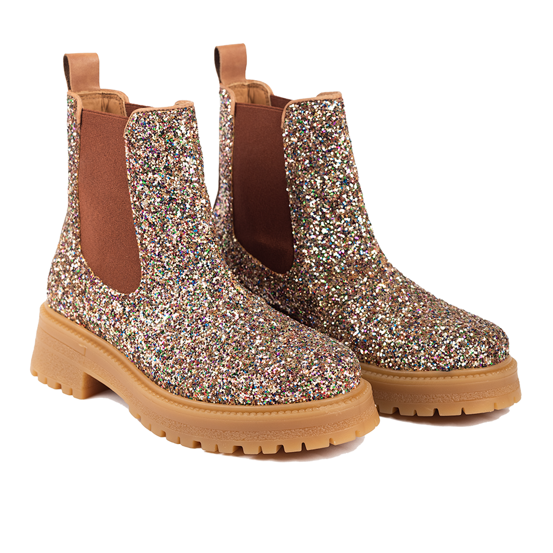 Glitzer-Chelsea-Stiefel auf Track-Sohle
