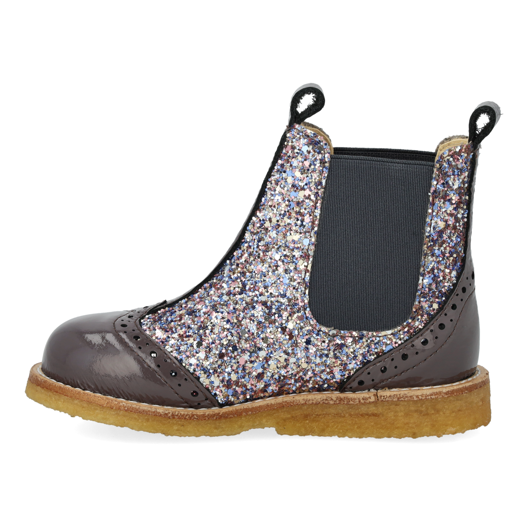 Chelsea-Stiefel mit Glitzer und Brogue-Details