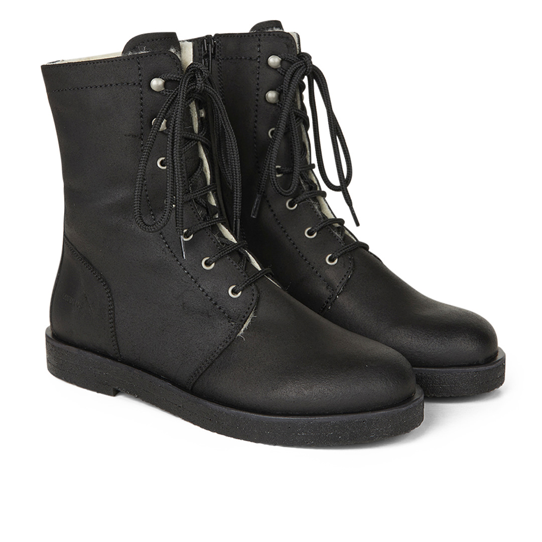 Schnürstiefel mit Wollfutter und Reißverschluss
