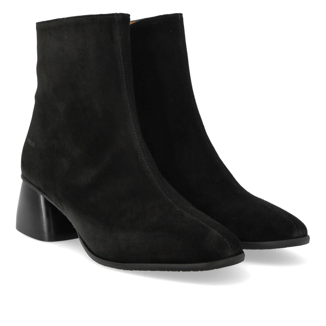 Stiefelette mit skulpturalem schwarzen Holzabsatz