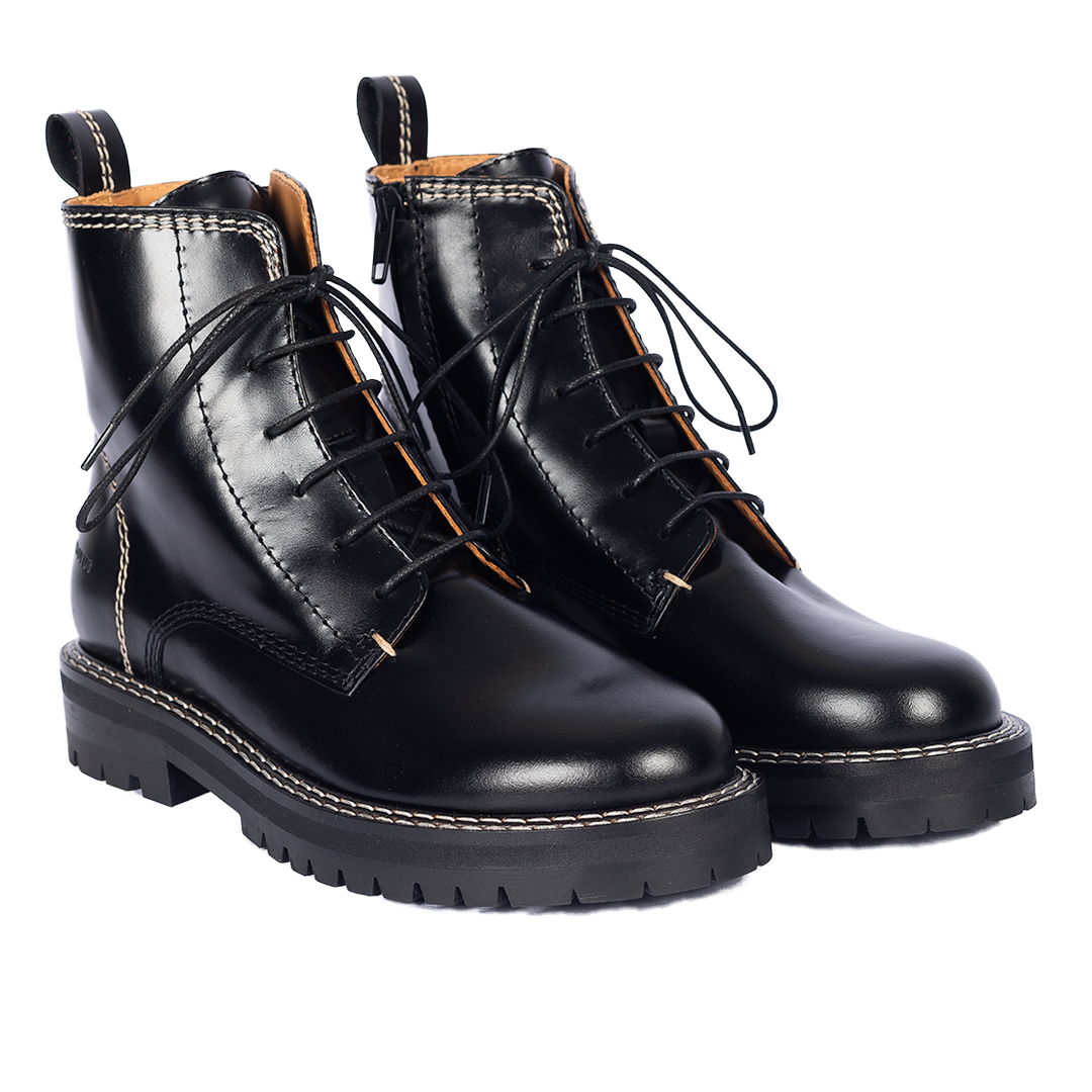 Schnürstiefel mit dekorativen Kontrastnähten