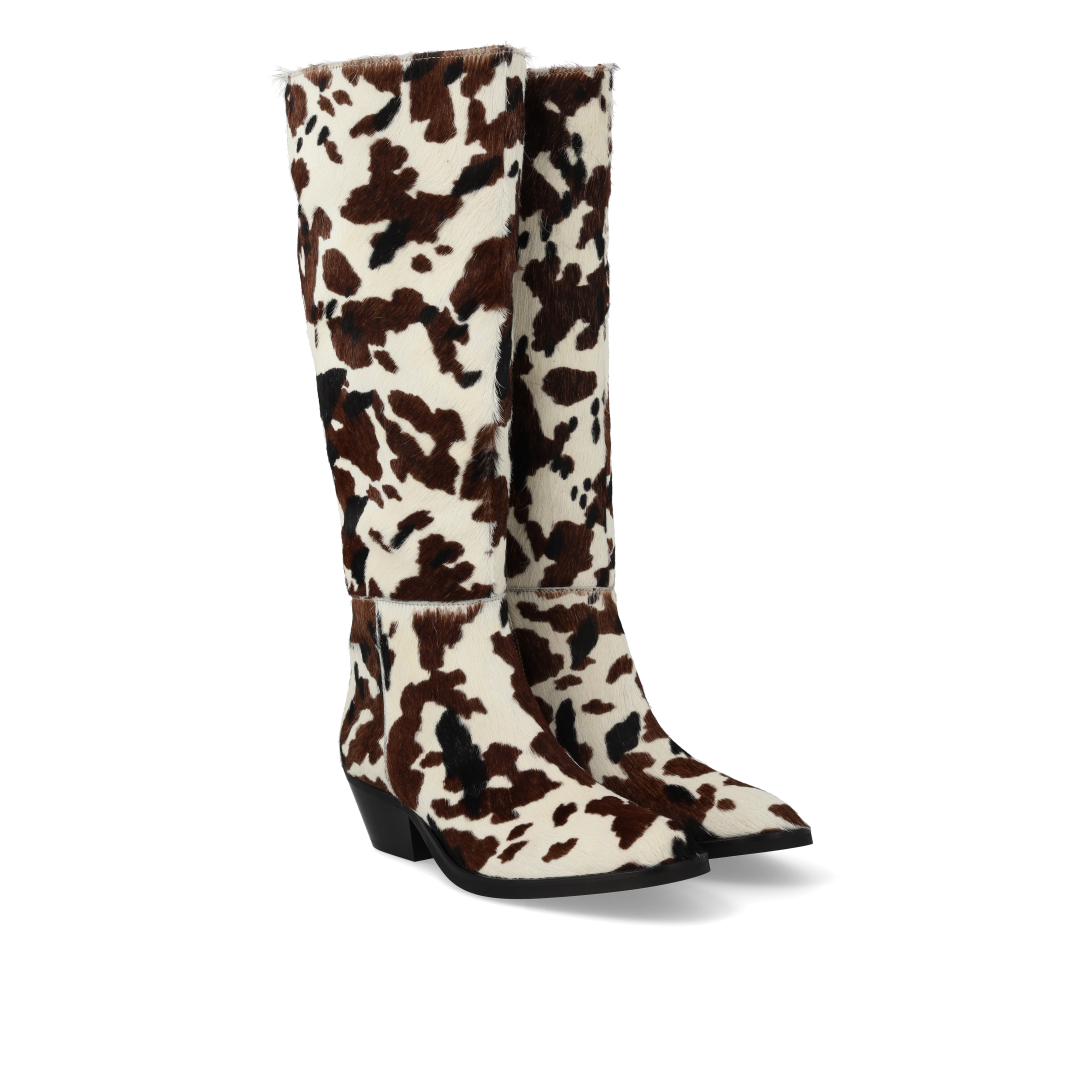 Langschaftstiefel aus gemustertem Ponyfell