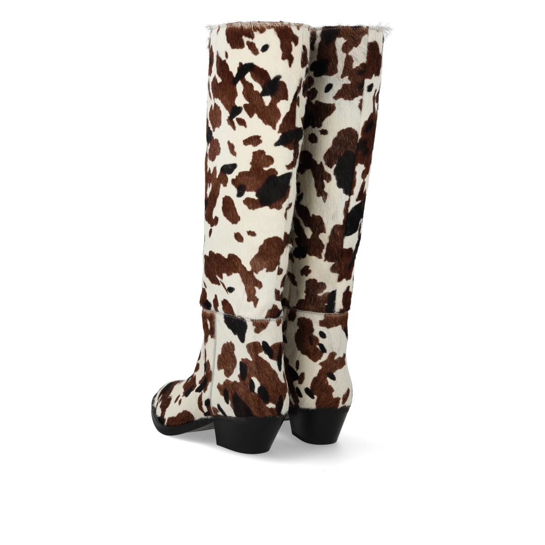 Langschaftstiefel aus gemustertem Ponyfell