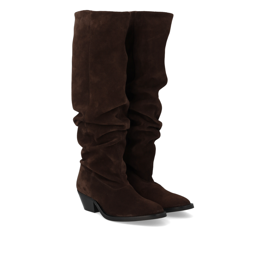 Langschaftiger Wildlederstiefel mit Raffung
