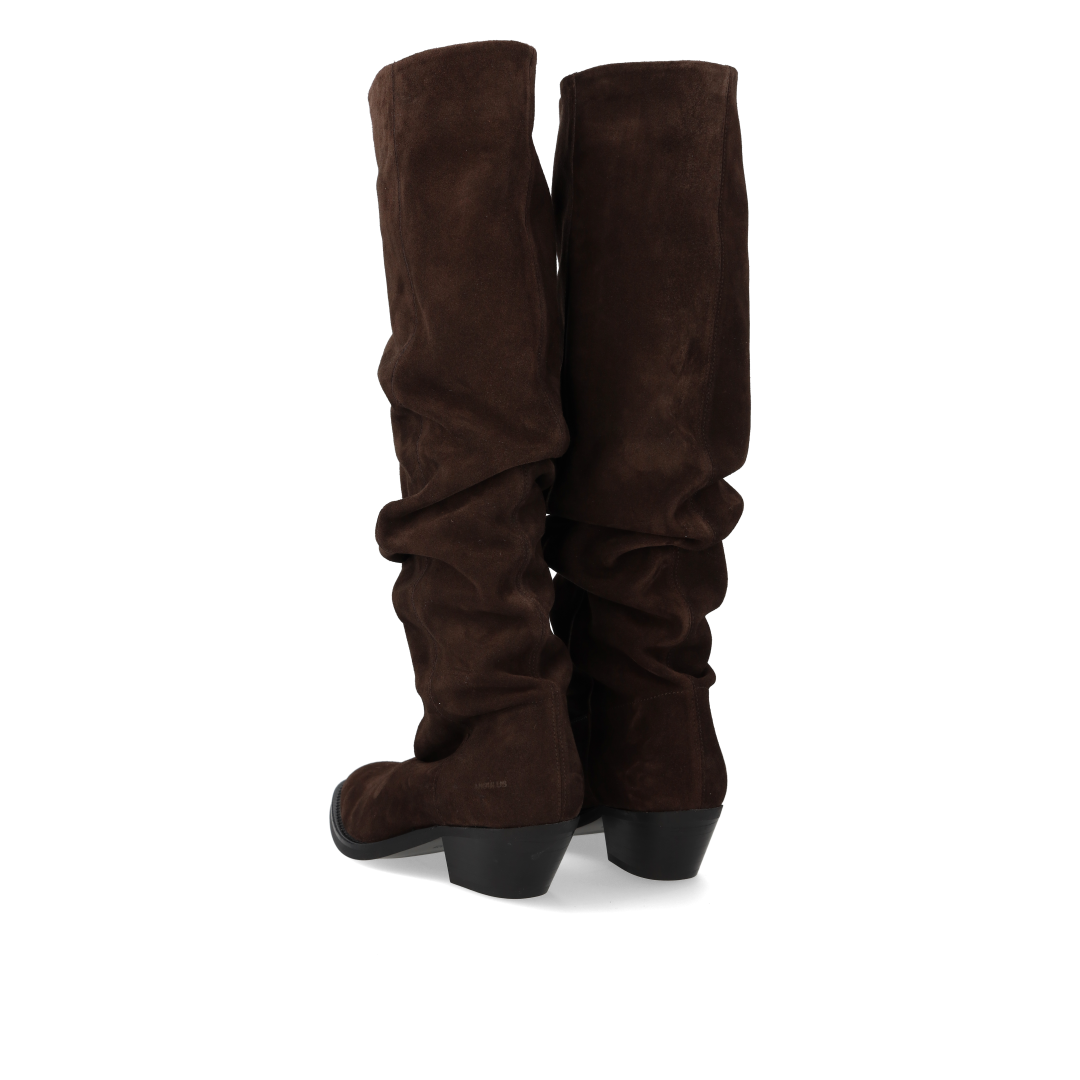 Langschaftiger Wildlederstiefel mit Raffung