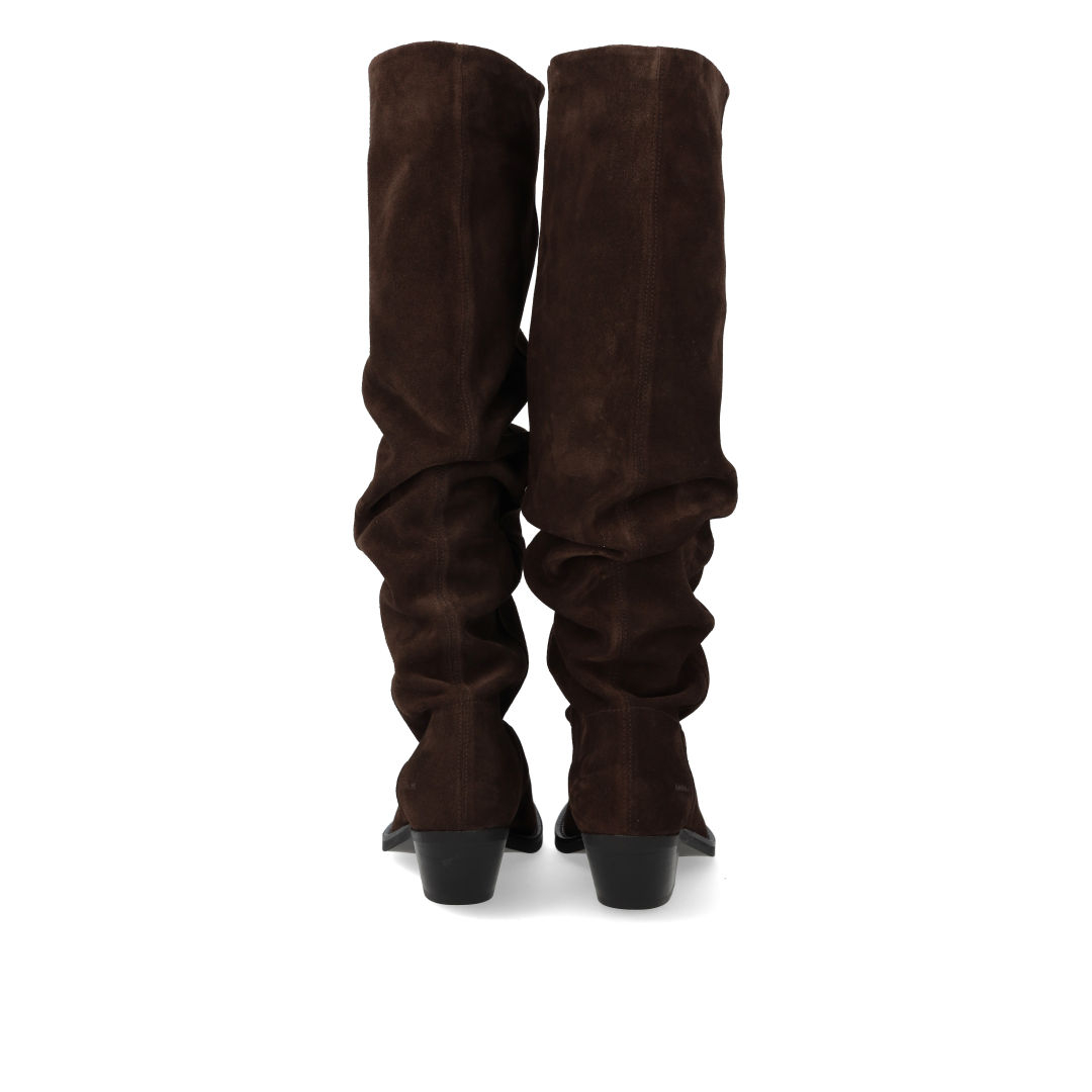Langschaftiger Wildlederstiefel mit Raffung