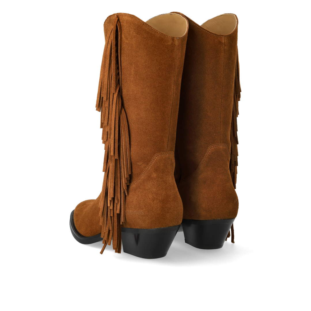 Cowboystiefel mit geschwungenem Schaft und Fransen
