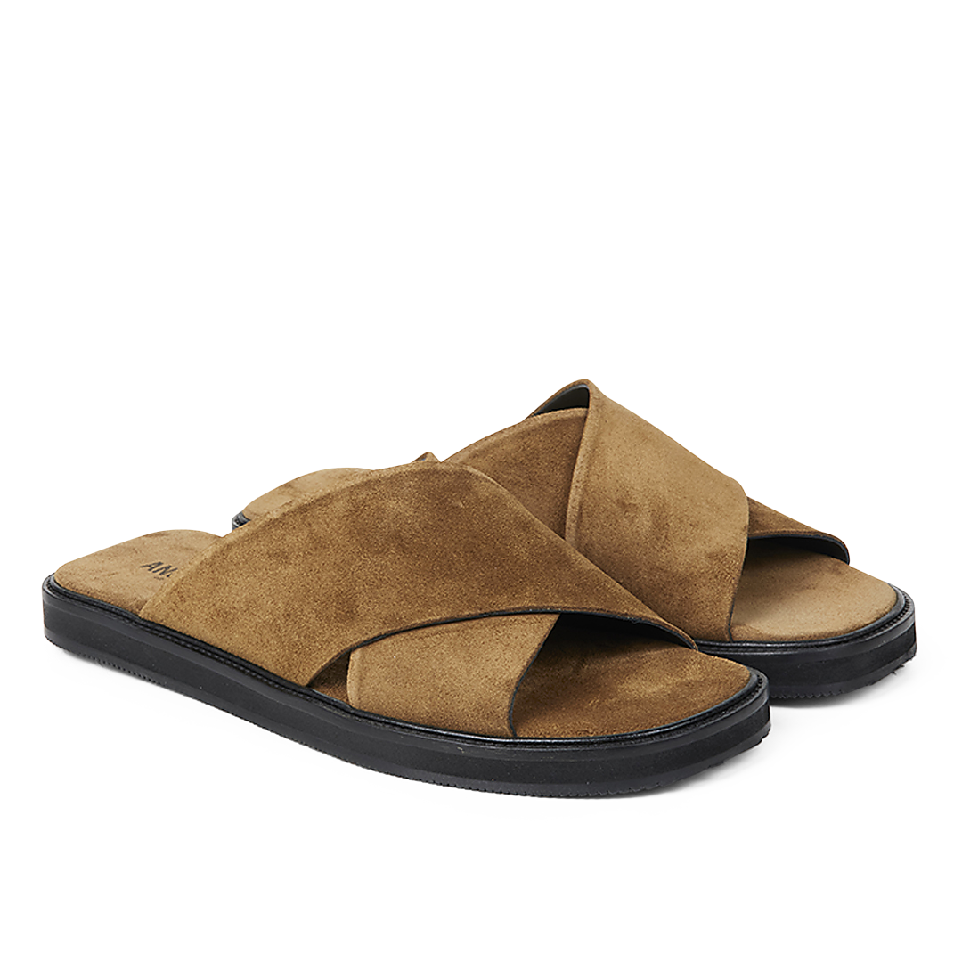 Slip-on gekreuzte Ledersandale